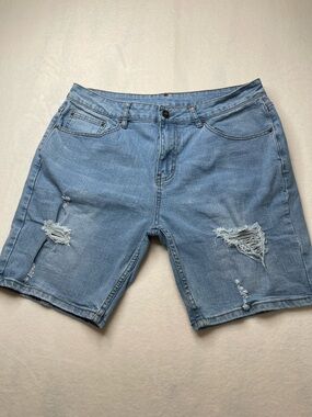 Ring of Fire Light Blue Distressed Denim Shorts MENS SIZE 34